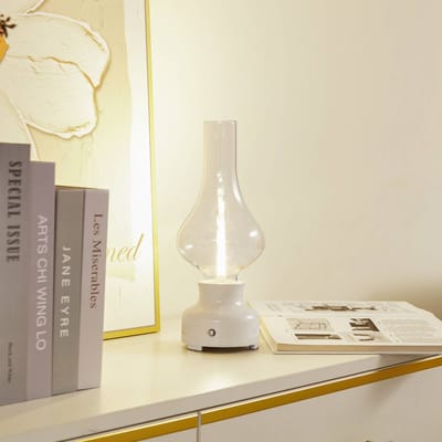 Lindby - LED tafellamp- met dimmer - 1licht - Glas, plastic - H: 30 cm - helder, crème - Inclusief lichtbron