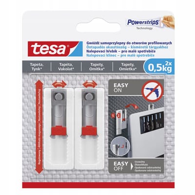 tesa® Verstelbare Zelfklevende Spijker - Voor Elektronische Apparaten - Behang & Stucwerk - 2 stuks - Draagkracht 0,5 kg per stuk - ZONDER Boren