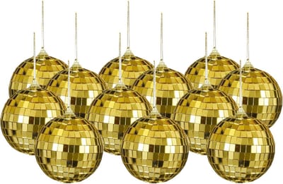 House of Seasons Discobal kerstballen - 12x st- goud - 8 cm - foam - spiegelbol