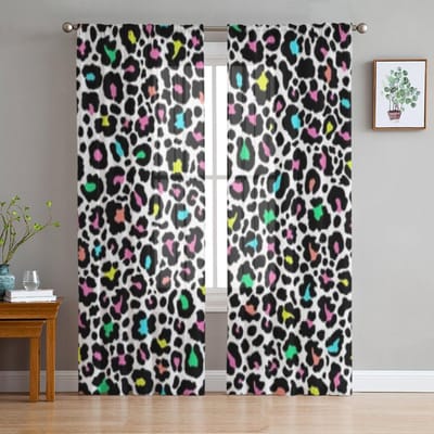 Abstracte transparante gordijnen met luipaardprint voor woonkamerraam Transparant voile tule gordijn Slaapkamer draperieën Woondecoratie 135W x 114H(cm) white