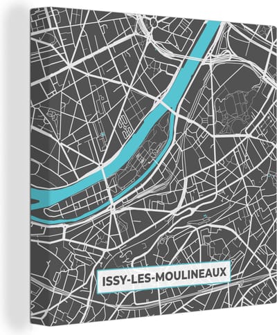 Canvas Schilderij Frankrijk – Plattegrond – Kaart – Issy-les-Moulineaux – Stadskaart - 20x20 cm - Wanddecoratie