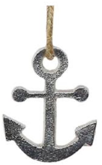 Zilveren anker hangertjes - aan jute touw - 6 cm - Maritieme decoraties - kerstboom hangers - Boten - Kerstversiering