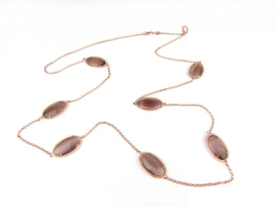 Zilveren halssnoer halsketting collier roos goud verguld Model Oval met bruine stenen
