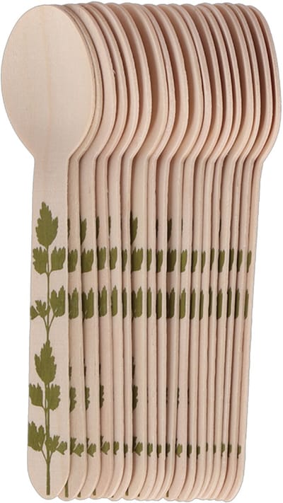 Esschert Design Lepels - hout - 20x - kruidenopdruk - 16 cm - BBQ/Verjaardag/Camping/Party