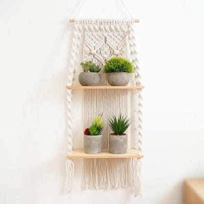 Maison Elara Boho Macramé Wandrek – Handgeweven Natuurlijk Drijfhout – Dubbellaags – Wanddecoratie voor Woonkamer, Slaapkamer, Balkon
