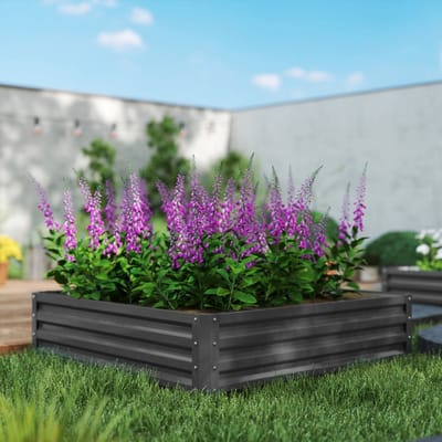 Wishdor - Verhoogde Plantenbak - Open Bodem Met Drainage - Verzinkt Staal - Lichtgrijs - 120 X 120 X 30 Cm