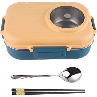 Thermale Lunchbox 1100ml Dubbellaags 3-vaks Design 304 Roestvrijstalen Bento Box met Eetstokjes L