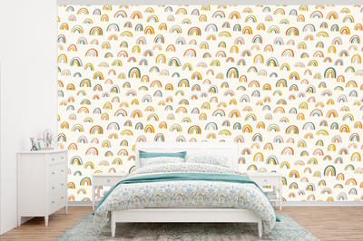Behang - Fotobehang Regenboog - Pastel - Kinderen - Breedte 345 cm x hoogte 220 cm