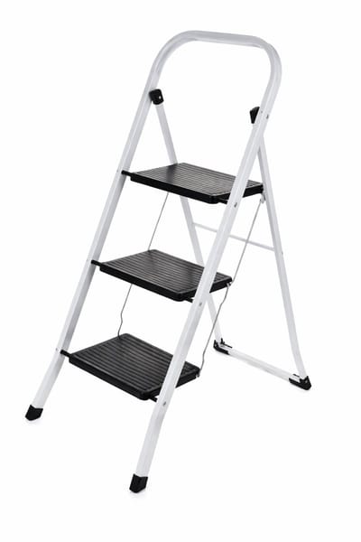 HEM Campingtrap 3 Treden – Inklapbare Metalen Keukentrap met Anti-Slip – Opvouwbare Trapladder Zwart Wit – Stevig Staal – 105 cm – Voor Voortent en Caravan