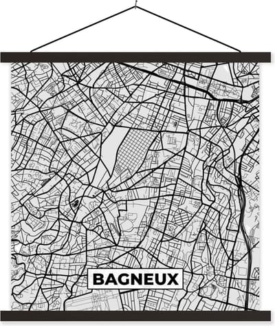 Posterhanger incl. Poster 60x60 cm - Schoolplaat - Stadskaart - Frankrijk - Kaart - Bagneux - Plattegrond - Textielposter - Zwarte latten - Stadskaart