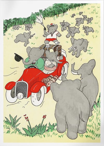 Babar Dans Son Auto (Babar de Olifant) | Poster | A3: 30 x 40 cm