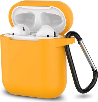 Hoesje geschikt voor Airpods 1 en 2 - Softcase - Sleutelhanger - Cover - Extra dun - Siliconen - Oranje