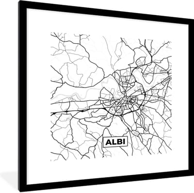 Fotolijst incl. Poster Zwart Wit- Plattegrond - Albi - Kaart - Frankrijk - Stadskaart - Zwart wit - 40x40 cm - Posterlijst