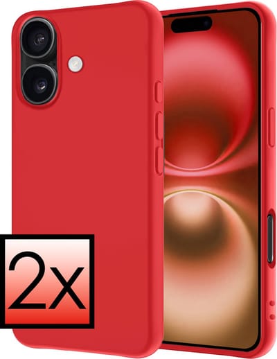 Hoesje - 2 Stuks - Geschikt voor Apple iPhone 16 - Sterk & Shockproof - Case Siliconen - Back Cover - Telefoon Hoes - Rood