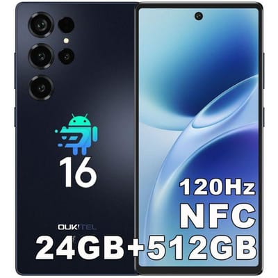 OUKITEL C66 Telefoon Draagbaar Android 16 24(8+16)GO+512GB Scherm 6,73  120Hz 5000mAh Smartphone 4G Vingerafdruk/OTG/GPS/NFC, Zwart zwart