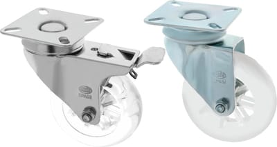 AMIG zwenkwielset met rem - D50mm - 4 wielen - polycarbonaat - 150kg - transparant