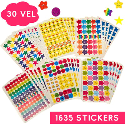 Sticker Pakket met Beloningsstickers: Smileys, Sterren, Wolkjes, Hartjes etc. 30 vellen - 1635 stickertjes voor kinderen, agenda, journalling, planner etc