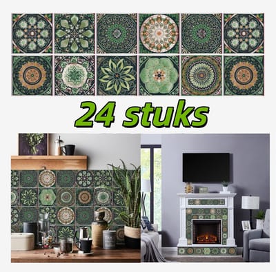 24 stuks - Tegelstickers - Waterdichte PVC decoratieve stickers - Badkamer- en keukenmuurstickers - Zelfklevende muurstickers - Mozaïekstijl - Marokkaanse stijl - Vintage - Groen - 15*15 cm - Geschikt voor keuken, badkamer, woonkamer, meubels