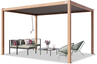 PRIMEYARD Pergola 3x4 m staanders van aluminium in houtoptiek met stalen lamellendak paviljoen