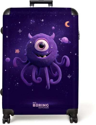 NoBoringSuitcases.com® - Koffer groot - Reiskoffer lichtgewicht - Paars monster in de sterrenhemel - Rolkoffer met 4 wielen - Grote trolley XL - 98 liter bagage