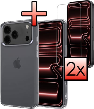 Hoesje - Met 2x Screenprotector - Geschikt voor Apple iPhone 17 Pro - Sterk & Shockproof - Back Cover - Siliconen Case - Telefoon Hoes - Transparant