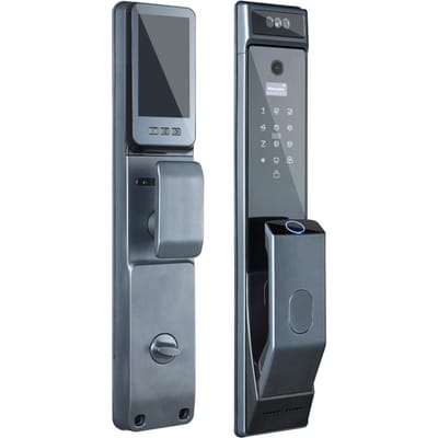 WAFU serrure de porte à empreintes digitales application de reconnaissance faciale intelligente déverrouiller 6 façons déverrouillées verrouillage déverrouillage peephole gris
