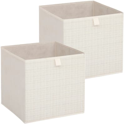 5Five Opbergbox kastmand - 2x - beige/tweed - 31 x 31 x 31 cm - opbergers/kastmanden