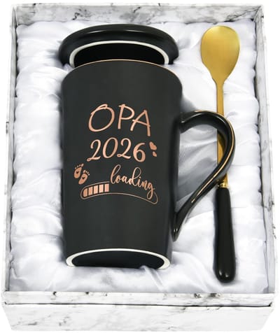 Dailygoods- Koffiemok 400ml - Cadeau voor aanstaande Opa - Zwart - Perfect voor zwangerschap aankondigen - Uniek ontwerp - Humoristisch thema - Beker