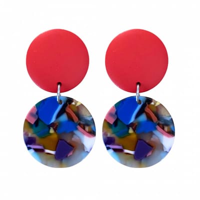 Clip oorbellen- rood -hout- epoxy- gekleurd-geen gaatje- Charme Bijoux