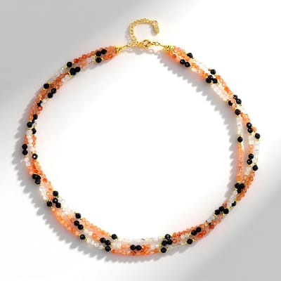 Cavill - Verstelbare Halsketting 925 Sterling Zilver - Zwarte Spinel 30,6 ct & Zonnesteen 46 ct - Facet Edelsteenkralen - Handgemaakt Sieraad