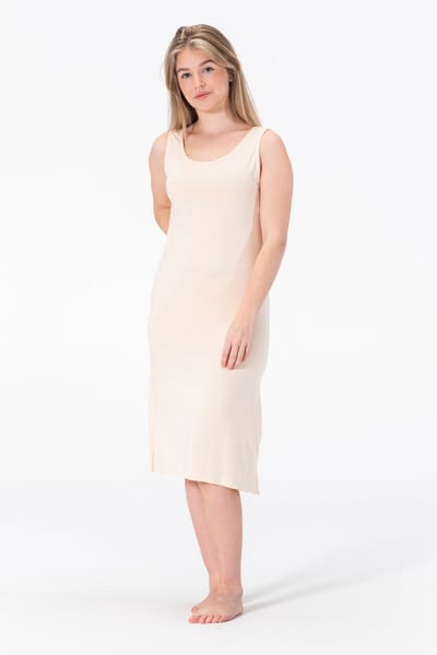 Bamboe Onderjurk - Brede Bandjes - Beige - Maat S/M (EU 36-38) - Lang (112CM)
