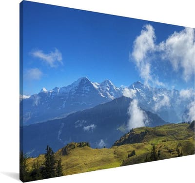 Zonnige herfstdag in de Zwitserse Alpen Canvas 30x20 cm - klein - Foto print op Canvas schilderij (Wanddecoratie woonkamer / slaapkamer)