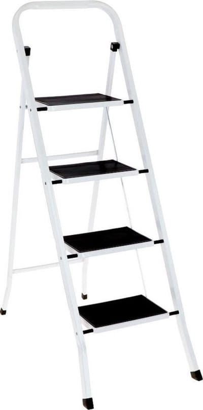 inklapbare huishoudtrap - 4 treden - tot 150 kg - antislip - voor thuis - staal - wit-zwart