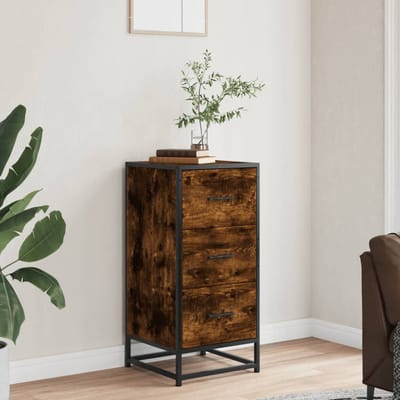 vidaXL - Dressoir - 35,5x35x76 - cm - bewerkt - hout - en - metaal - gerookt - eiken