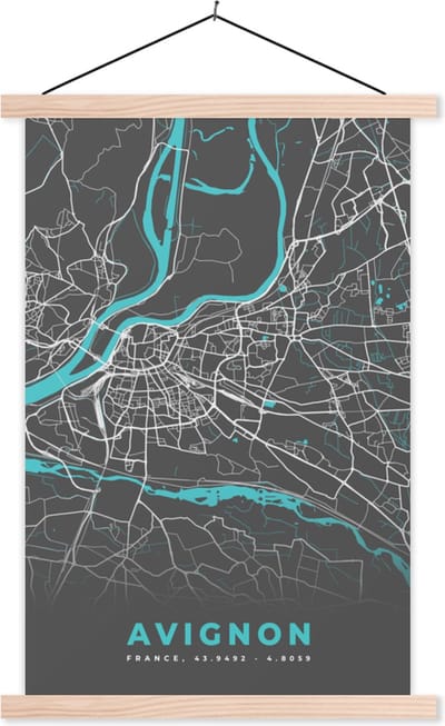 Posterhanger incl. Poster 40x60 cm - Schoolplaat - Avignon - Kaart - Stadskaart - Plattegrond - Frankrijk - Textielposter - Blanke latten - Stadskaart