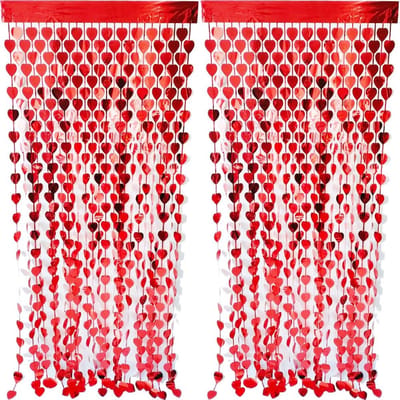 CYBERNOVA 2 Pack Fringe Curtain Backcloth, 1x2M Heart Shaped Metallic Tinsel Foil Fringe Streamers Curtains Background - ShopVlot