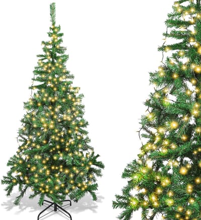 Aigostar 101XO - Kunstkerstboom 210 CM - 400 LED - 600 Takken - Kunstkerstboom met LED Verlichting - Kerstboom - Metalen Standaard - Groene