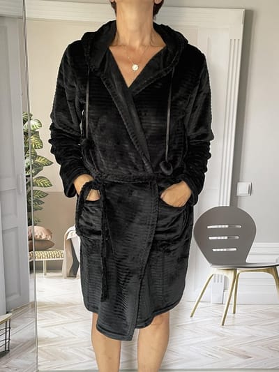 HL Tricot - Dames badjas/kamerjas - Maat M - Vrouwen - Streep zwart -