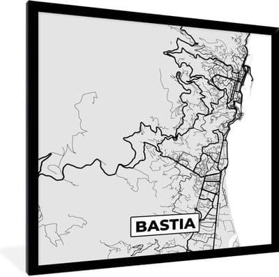 Fotolijst incl. Poster - Plattegrond – Kaart – Stadskaart – Frankrijk – Bastia - 40x40 cm - Posterlijst