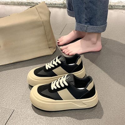Gestreept Kinderschoentjes Lente en Herfst Nieuw Ins Trendy Dikke Zool Veelzijdig Student Casual Board Schoenen 40 zwart