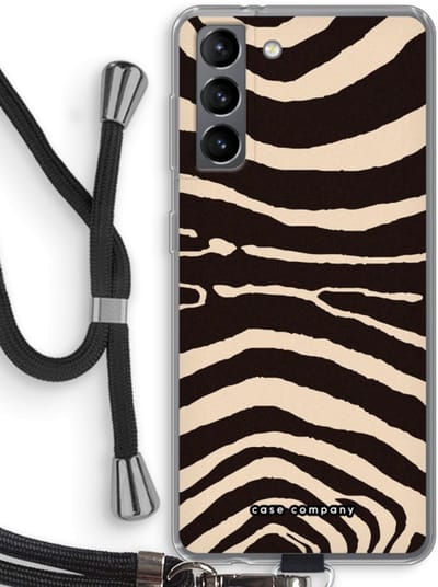 Case Company® - Hoesje met koord geschikt voor Samsung Galaxy S21 hoesje met Koord - Arizona Zebra - Telefoonhoesje met Zwart Koord - Bescherming aan alle Kanten en Over de Schermrand