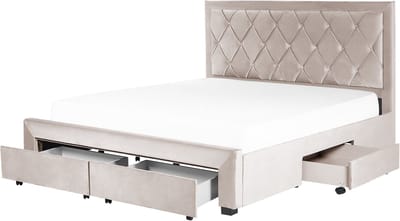 LIEVIN - Bed met opbergruimte - Beige - 180 x 200 cm - Fluweel