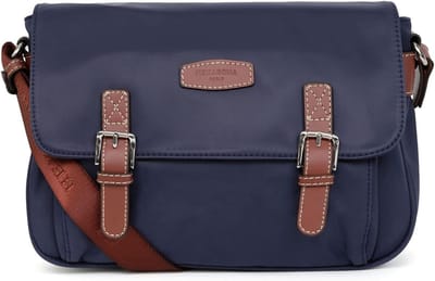Schoudertas - Draagtas dames - Dagelijks gebruik - Nylon met leder - 30 x 22 x 10 cm - Marineblauw