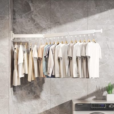 Droogrek voor kleding - Ruimtebesparend intrekbaar - Wit - Opvouwbaar kledingrek - Geschikt voor balkon, wasserij, badkamer