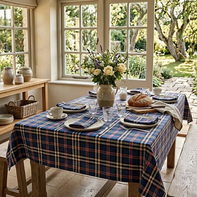 Vierkant Tafelkleed Castle blauw 100x100 cm - Schotse Ruit / Tartan – Landelijk