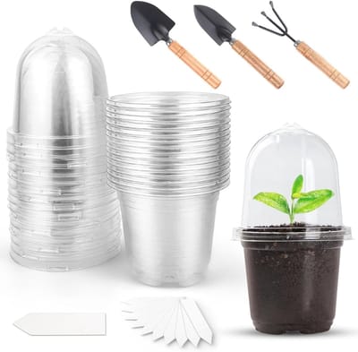 15 Stuks Kweekpotten met Deksel, 15 x 9 cm, Ideaal voor Zaailingen, Planten, Succulenten en Tuingereedschap Set