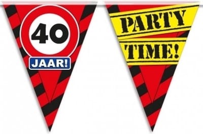 Vlaggenlijn waarschuwingsborden - 40 jaar - plastic - 10 meter - verjaardag - feestartikelen