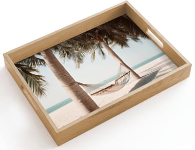 Dienblad hout 40x30 cm - Schootdienblad - Hangmat - Palmbomen - Strand - Zee - Borrelplank rechthoek - Plateau dienbladen