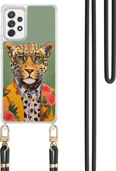 Casimoda® hoesje met koord - Geschikt voor Samsung A52(s) - Luipaard Hipster - Afneembaar koord - TPU/polycarbonaat - Groen