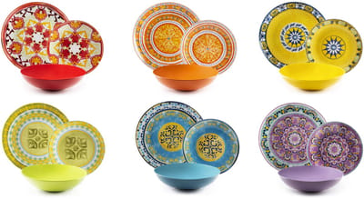 Excelsa Etno Chic 18-delig Servies – Italiaans Design met Dinerborden, Ontbijtborden en Kommen – Veelkleurig